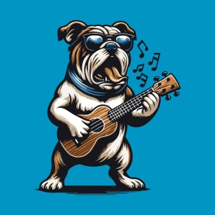 Bulldog Playing Guitar Singing English Bulldog Funny T-Shirt