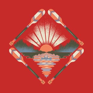 Lake Life Retro Vacation Oars Sunset T-Shirt