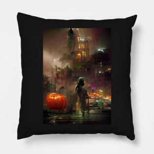 RAINY HALLOWEEN NIGHT IN NEW YORK Pillow