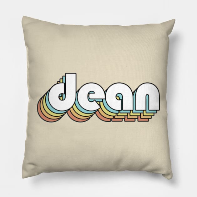 Dean - Retro Rainbow Typography Faded Style Pillow by Paxnotods