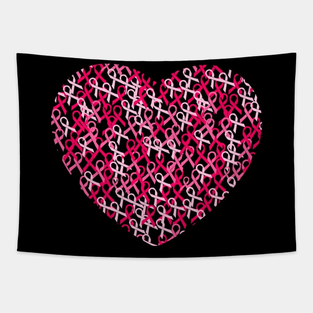 Cancer Awareness Pink Ribbons Heart Tapestry by LetsBeginDesigns