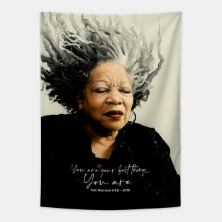 Black History Month: Toni Morrison, “You are your best thing ... You are” on a Dark Background Tapestry