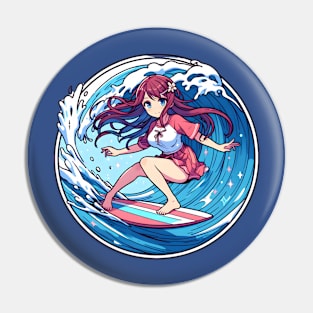 Surfing Anime girl Pin