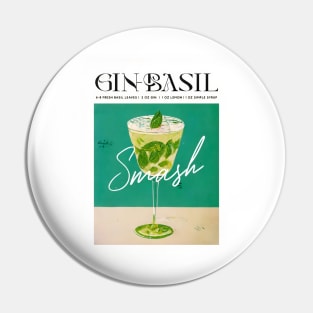 Gin Basil Smash Retro Poster Classic Bar Prints, Vintage Drinks, Recipe, Wall Art Pin