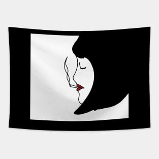 Minimalist Smoking Lady Line Art (black) Tapestry