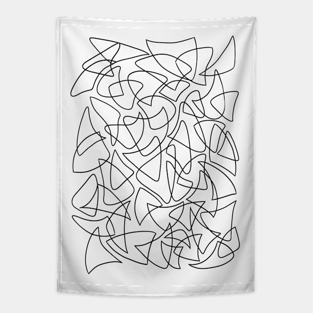 Abstract Overlapping Shapes, Drawing, Black on White Tapestry by Velvet Earth