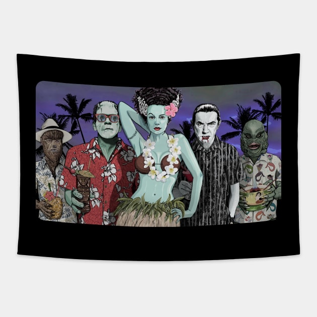 Monster's Luau - vintage fade Tapestry by FanboyMuseum