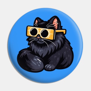 Total Solar Eclipse 2024 , Black Cat Wearing Solar Eclipse Glasses Pin