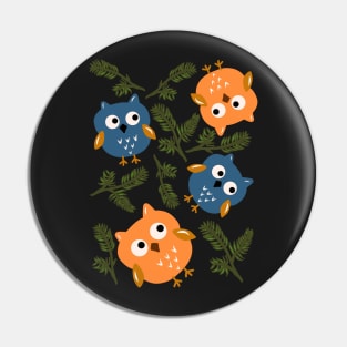 Owl And Pine Tree Pattern On Dark Blue Pin