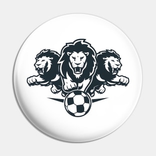 Three Lions chasing Soccer ball Pin