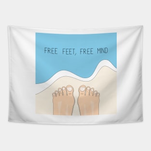 Inspirational drawing of feet against the sea Tapestry