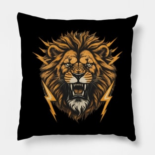 Powerful Roaring Lion Digital Art Pillow