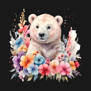 A polar bear decorated with beautiful watercolor flowers T-Shirt