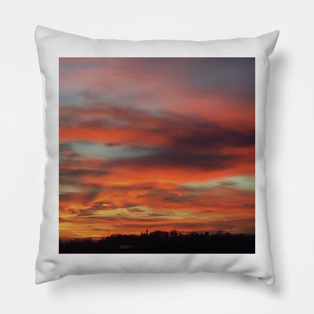 Red Orange and Pink Sunset in Zagreb, Croatia Pillow by DesignMore21