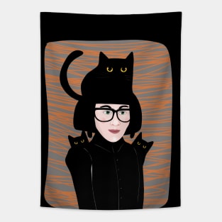 Black Cat Lady Tapestry