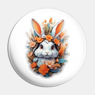 Cute Rabbit Head With Fantasy Flowers Splash Pin