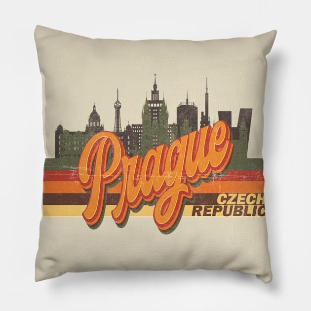 Prague Czech Republic Retro Vintage Pillow by Happy as I travel