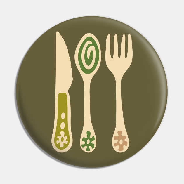 CUTLERY Retro Vintage Kitchen Utensils Knife Spoon Fork in Olive Brown and Green - UnBlink Studio by Jackie Tahara Pin by UnBlink Studio by Jackie Tahara