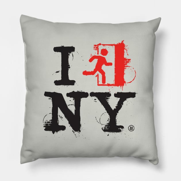 I Left NY - black/red Pillow by Toad King Studios