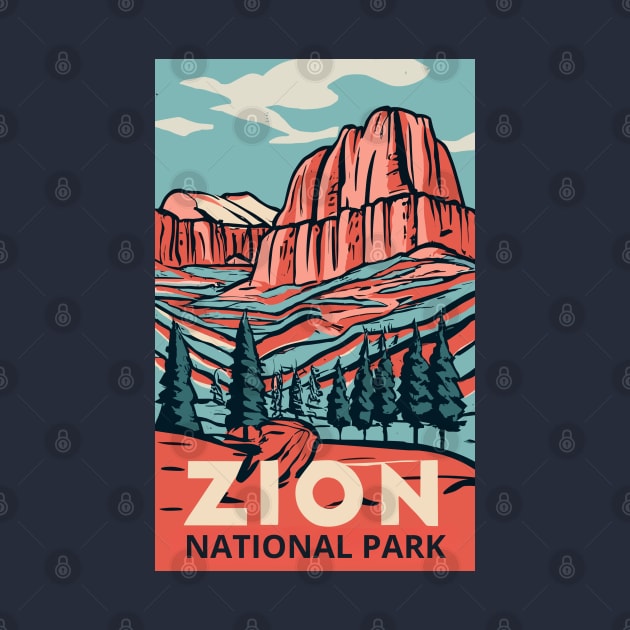 A Vintage Travel Art of the Zion National Park - Utah - US by goodoldvintage