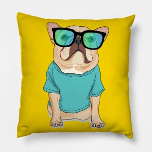 French Bulldog with glasses and t-shirt Pillow