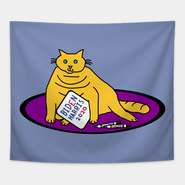 Download Chonky Cat With Biden Harris Sign Biden Harris Tapestry Teepublic