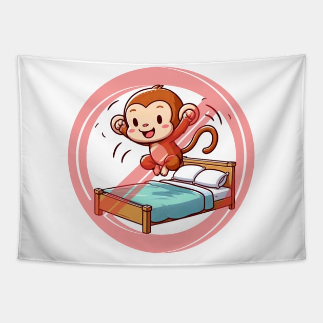 No Jumping On The Bed Monkey Tapestry by Etopix