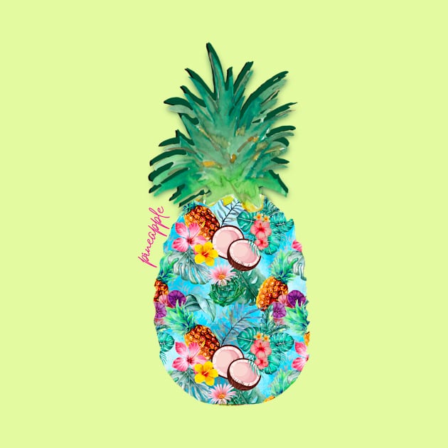 tropical exotic  pineapple, botanical illustration, floral tropical fruits, blue turquoise fruit pattern over a by Zeinab taha