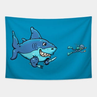 shark and diver Tapestry