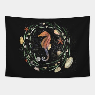 Seahorse with nautical wreath in watercolor Tapestry