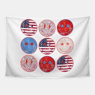 American Smiley Face, Independence Day, Patriotic, 4th Of July, American Women, Retro USA Flag Tapestry