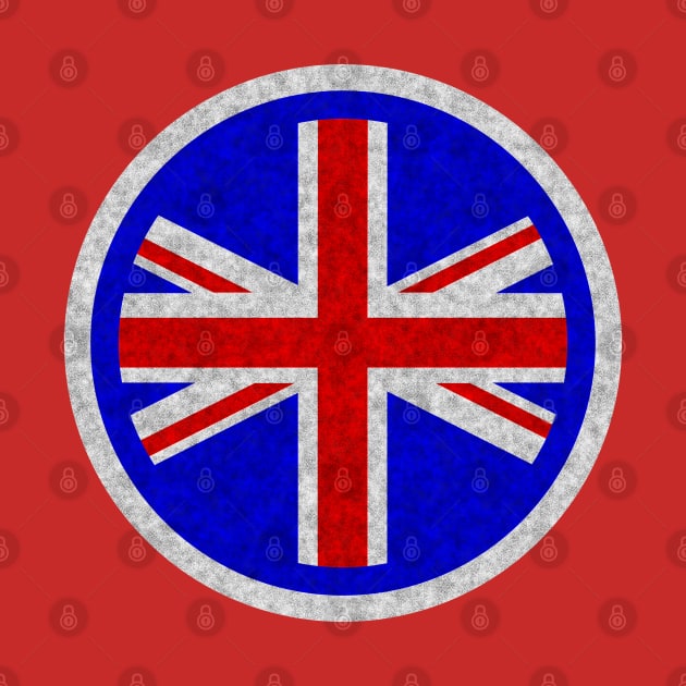 Round UK Union Jack flag blue White distressed outline mod by Lefteris