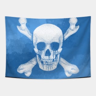 Jolly Roger Pirate Skull Blue Watercolour Tapestry