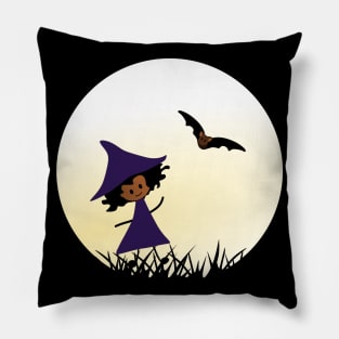 Witch Girl with her  Bat friend Pillow