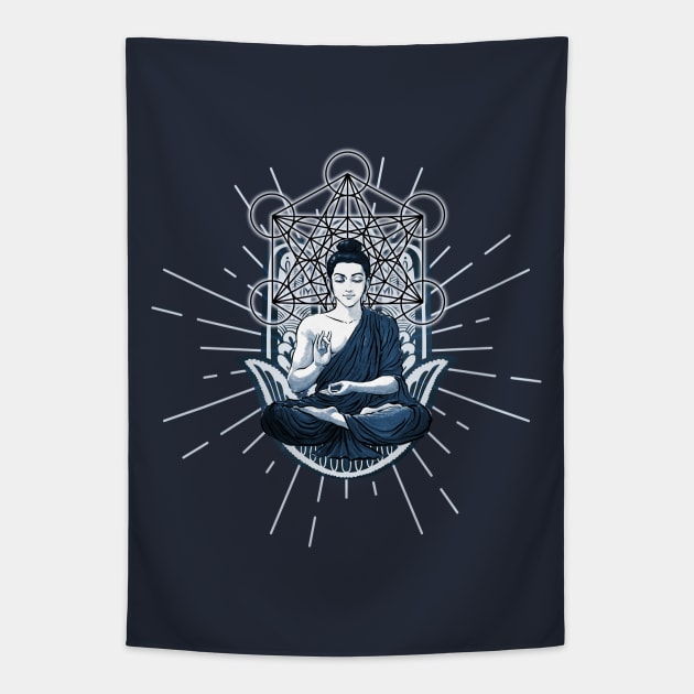 Sacred Mandala Buddha blue Tapestry by MCAshe spiritual art 