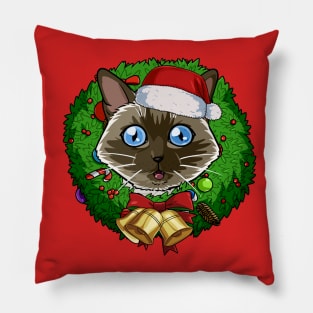 Siamese Cat Santa Christmas Wreath Pillow