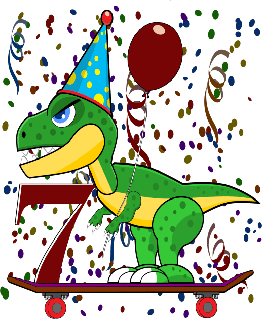 Kids Seven 7 Years Old Dinosaur Birthday Kids T-Shirt by Mindseye222