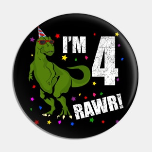 Bday Kids 4 Years Old Dinosaur Birthday Pin