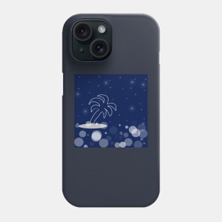 Landscape with palm. Vacation, exotic, island with dark blue color background Phone Case