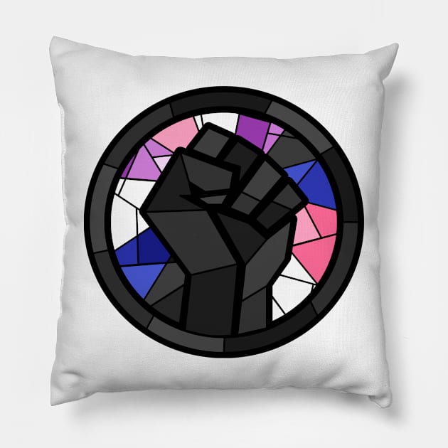 BLM Stained Glass Fist (Genderfluid) Pillow by OctopodArts