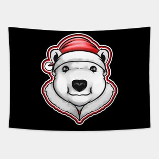 Polar Bear With Santas Hat For Christmas Tapestry