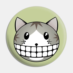 Cute Tabby Tuxie Kitty with Cheshire Cat Grin Pin