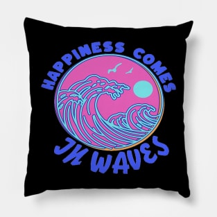 Happiness Comes In Waves, Hello Summer Vintage Funny Surfer Riding Surf Surfing Lover Gifts Pillow