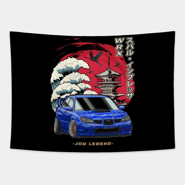 Niippon Blue Subie Impreza WRX STi Hawk Eye Tapestry by Guyvit