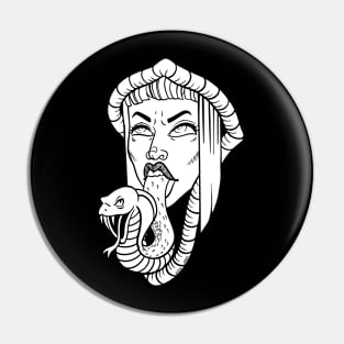 Gothic Black White Snake Tongue Woman Illustration Pin