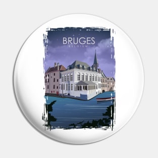 Bruges Vintage Minimal Belgium Travel Poster at Night Pin