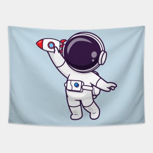 Cute Astronaut Playing Rocket Toy Cartoon Tapestry