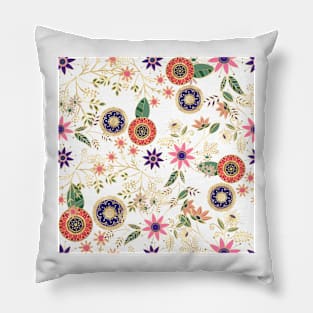 Trendy Colorful Folk Floral Original Golden Design Pillow