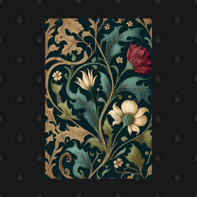 Floral Garden Botanical Print Black Background by FloralFancy