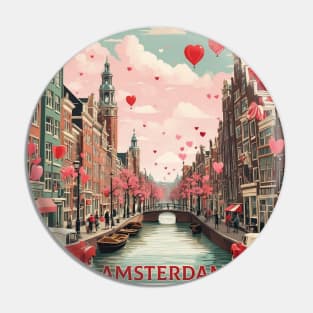 Amsterdam Valentine's Day Vintage Poster Tourism Pin